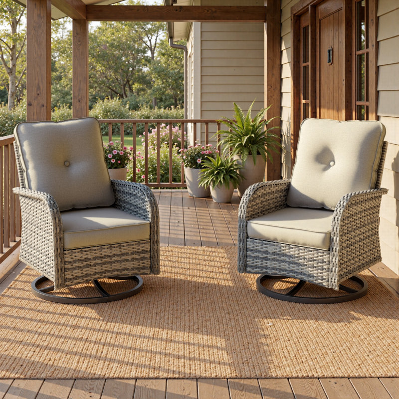 Chaises de patio à bascule pivotantes toutes saisons avec coussins, Taupe