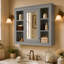 Armoire de rangement murale 35 po x 28 po en MDF avec miroir et 6 tablettes ouvertes-129387522