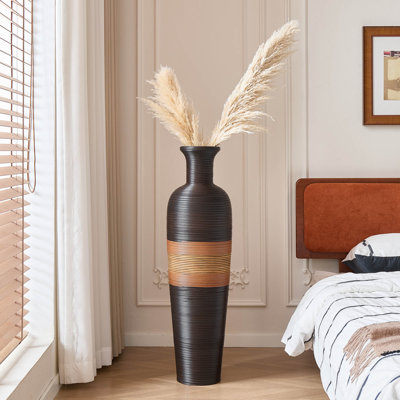 Aaban 39" Handwoven Pvc Rattan Floor Vase, 3-Tone Sunset Gradient Finish, Boho Large Decorative Vase