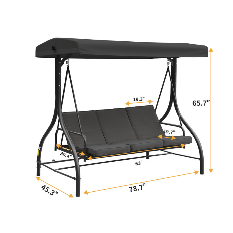 Porch Swing with Adjustable Canopy, Black