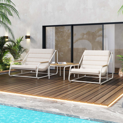 Ensemble de 3 chaises longues de patio avec table d'appoint en acacia