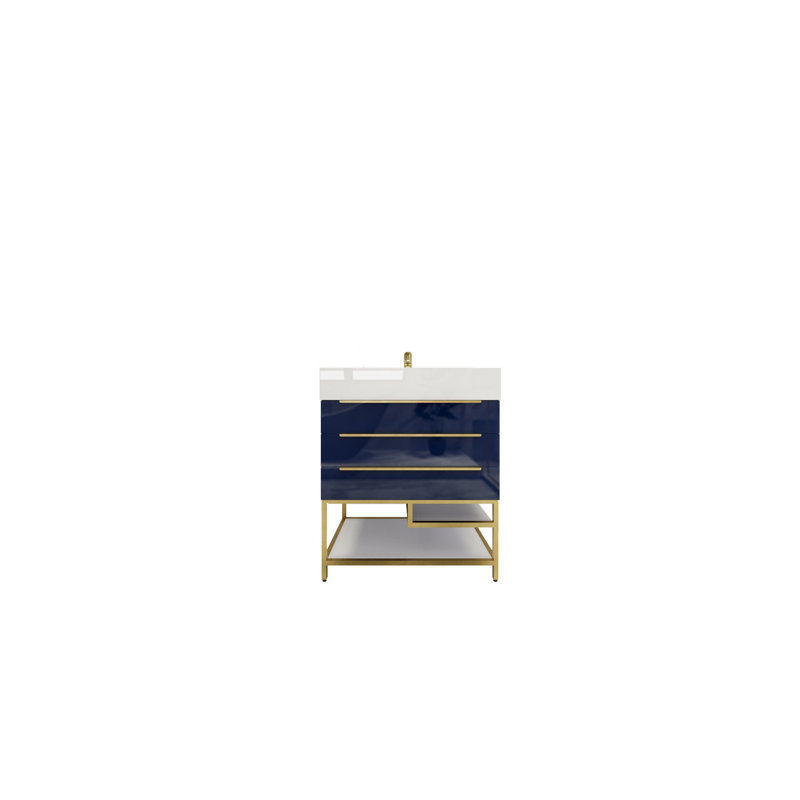 Glasgow 29.5'' Single Bathroom Vanity with Acrylic Top, High Gloss Night Blue