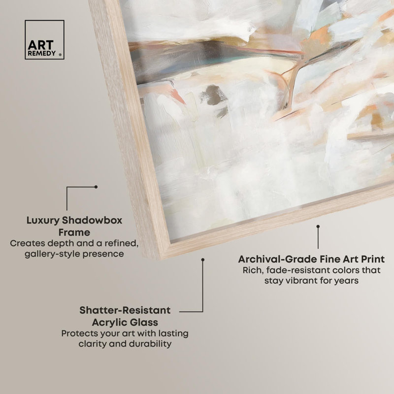 Alabaster Interlude II Boho Art Shadowbox Print par Art Remedy, H 25 po x l 37 po, Crème, crème