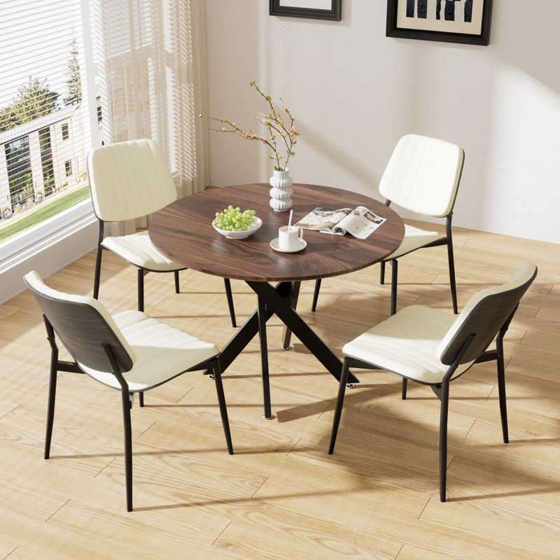 Round Wooden Dining Table Sets, 5, White
