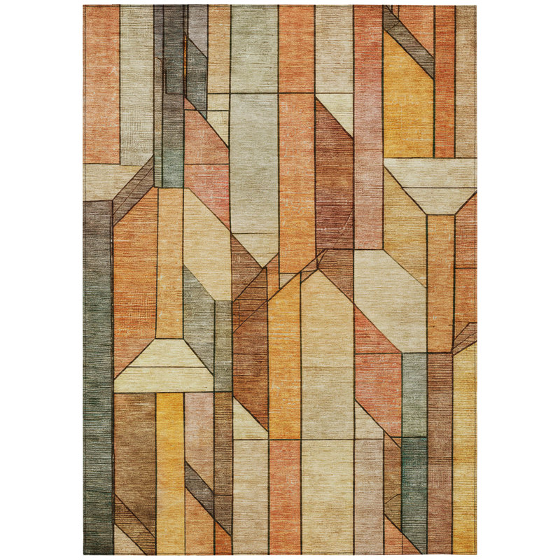 Machine Washable Indoor/Outdoor Chantille ACN2867 Modern Rug, Orange, 10' x 14'