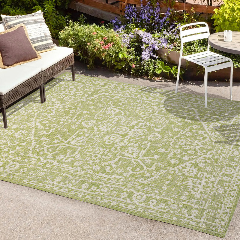 Tapis intérieur / extérieur vert / crème Massimo, Rectangle 3 pi 11 po x 6 pi