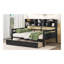 Lit de jour double, support en lattes de bois, avec tablette de chevet et deux tiroirs, espresso-571513897-571513896