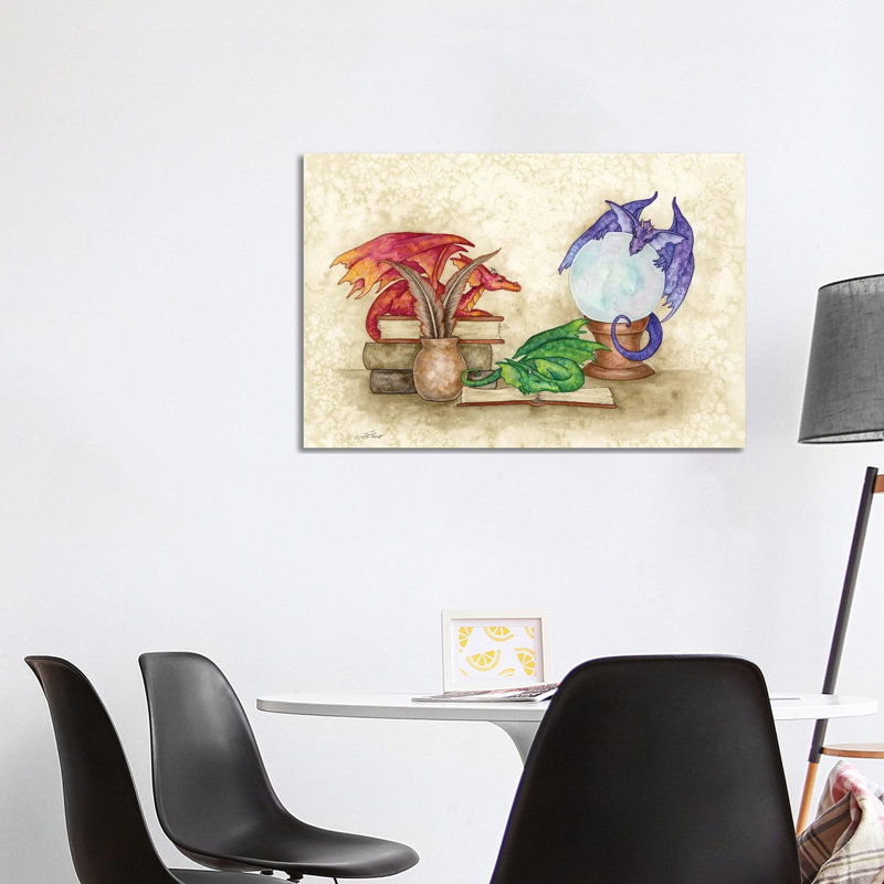 Dragons In The Library by Amy Brown - Wrapped Canvas Painting, 101.6 cm H x 66.04 cm W x 1.91 cm D