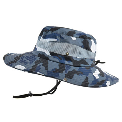 1 Piece Men's Sun Hat Wide Brim Fisherman's Hat for Beach Travel, Fishing, Hiking, Outdoor Decorative Items, Camouflage Blue