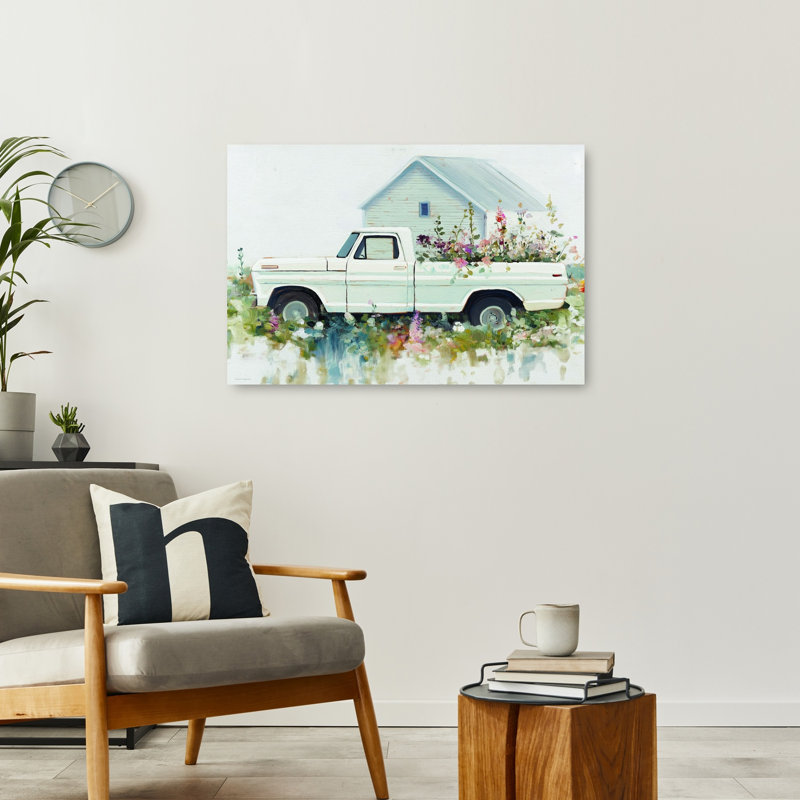 Farmhouse Flowers Vintage Abstract Landscape Flower Wall Art Print 1 Piece Wrapped Canvas Wall Art, 60.96cm H x 91.44cm W