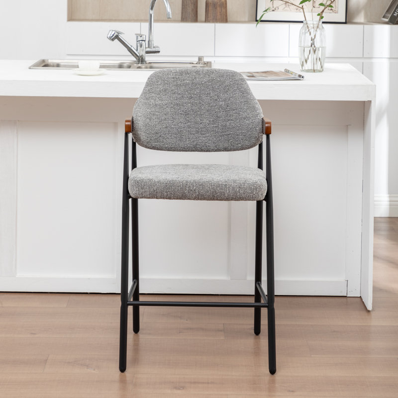Tabouret de comptoir rembourré avec accoudoirs Devane, Gris