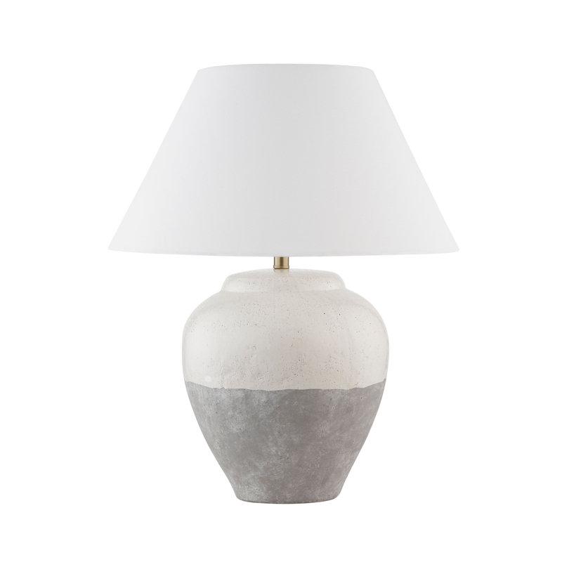 Lampe de table 27 po avec abat-jour en tissu Tevonte, blanc / gris