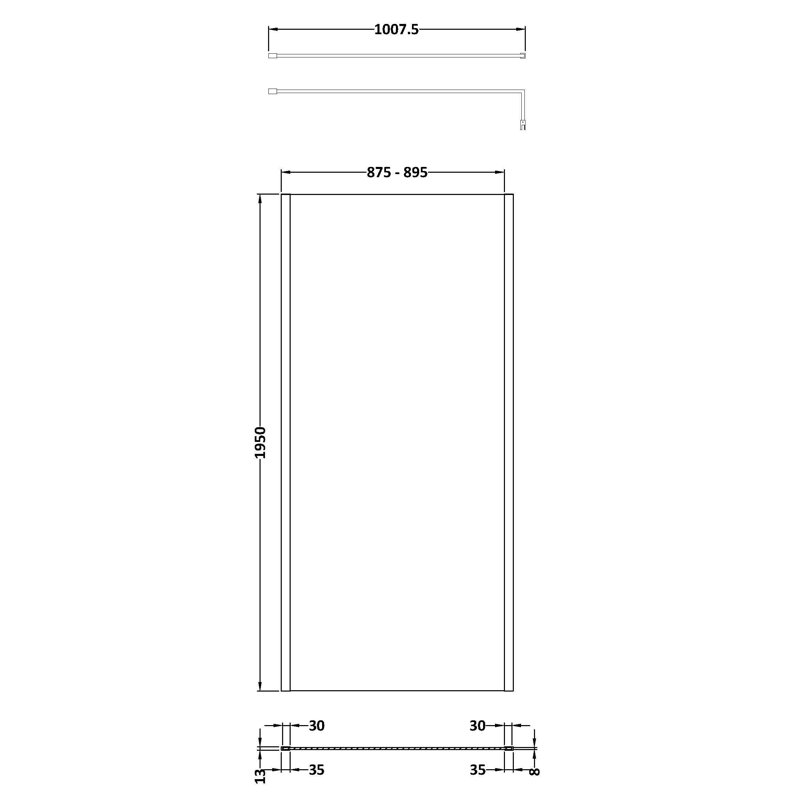 Walk In Semi-Frameless Wet Room Glass Screens, 1100mm W, Brushed Brass