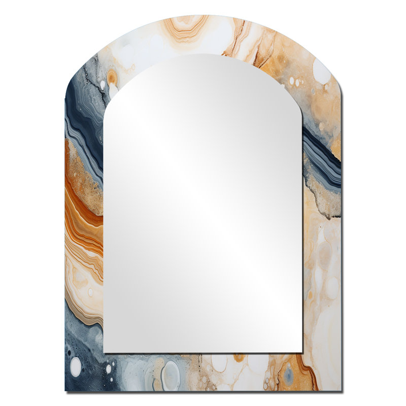 Bleu et orange minimalisme pierre géode - pierre géométrique miroir mural décoratif asymétrique, 34 po x 25 po