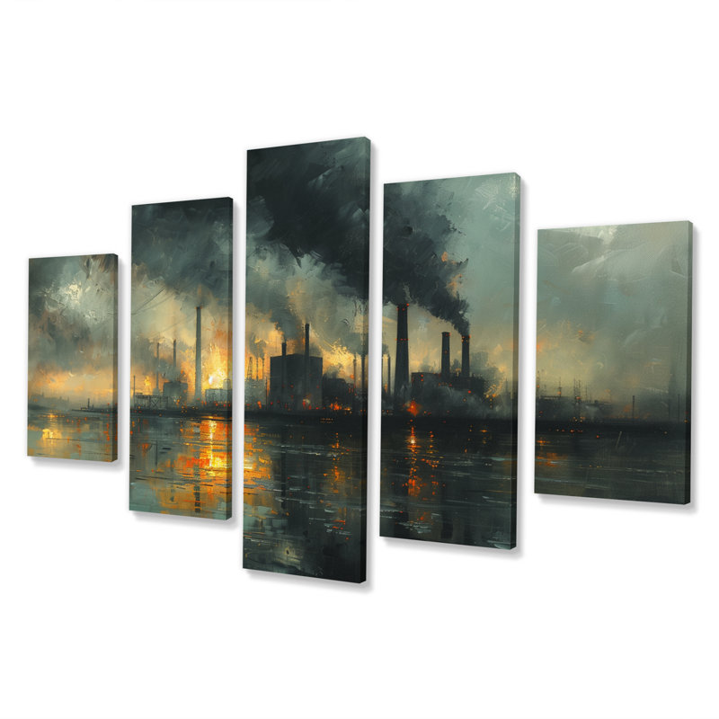 Ensemble d'art mural sur toile gris et charbon - centrale électrique II