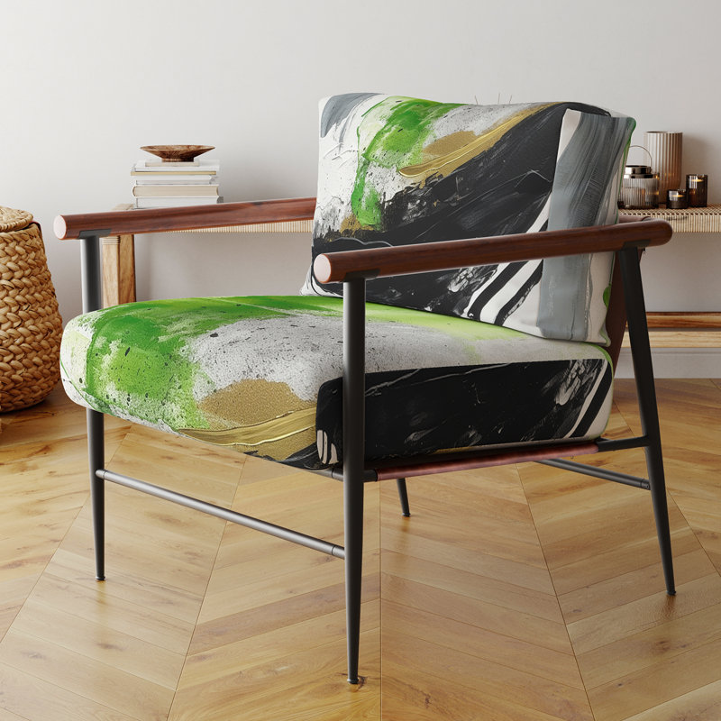 Vert et noir géométrique Enchantment I - Chaise rembourrée moderne avec accoudoirs en marbre, Noir