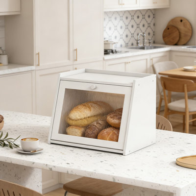 Bamboo Bread Box With Acrylic Door For Kitchen Countertop, Large Capacity Bread Storage Container For Easy Access And Cleaning