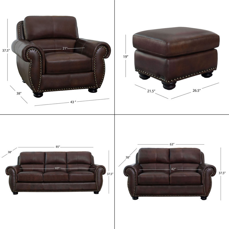Xack 4pc Leather Sofa Collection, Brown