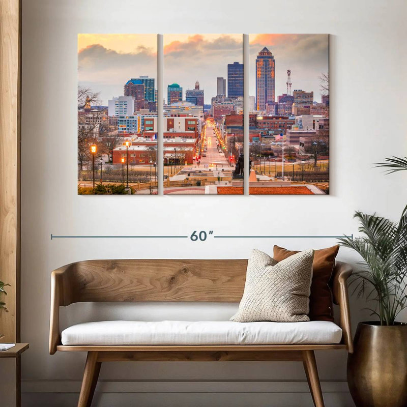 Paysage urbain Des Moines, H 32 po x l 50 po