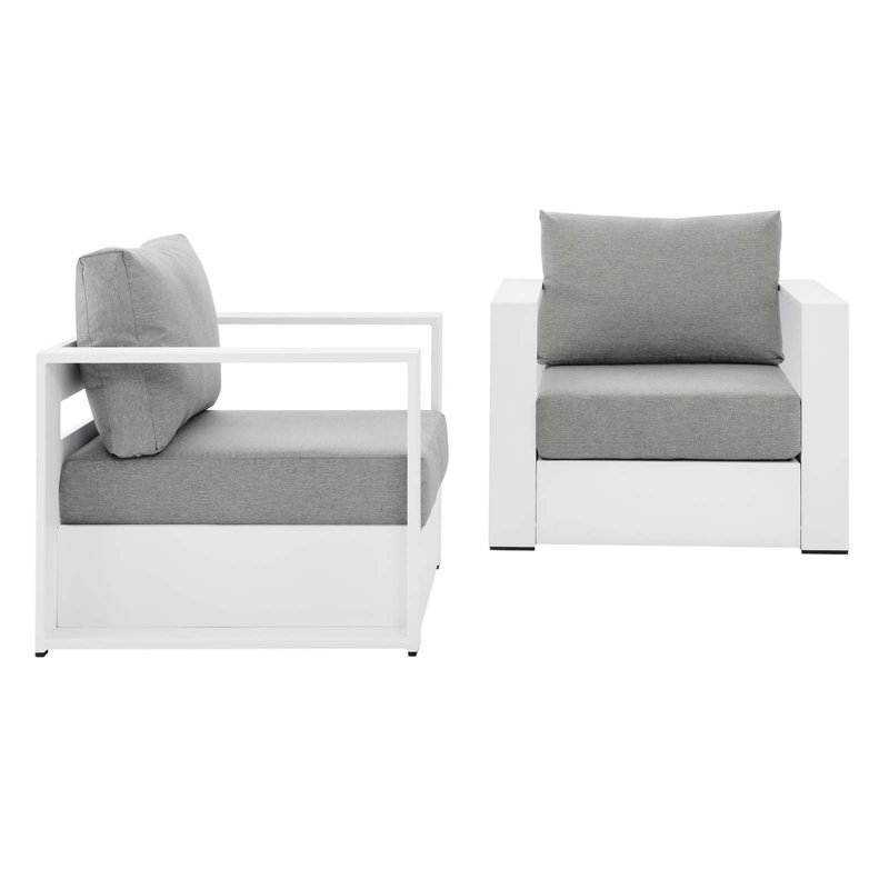 Modway Tahoe Outdoor Patio Powder-Coated Aluminum Armchair Set, White, Gray