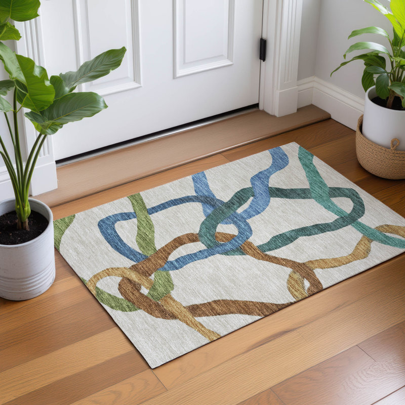 Machine Washable Indoor/Outdoor Lanning ACN2394 Abstract Rug, Rectangle 1'8" x 2'6"