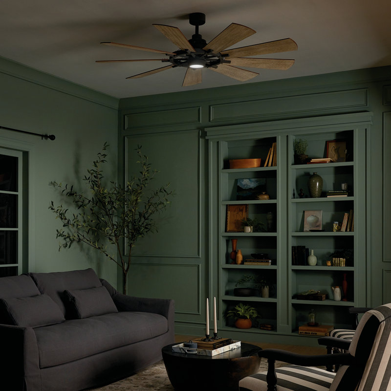 Ventilateur de plafond à DEL 9 pales avec contrôle mural et ensemble d'éclairage inclus Kichler Gentry, Zinc patiné