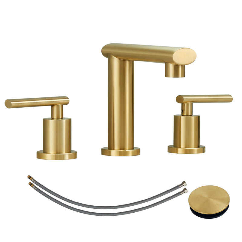 Robinet de salle de bain à large entraxe avec bonde, Or brossé