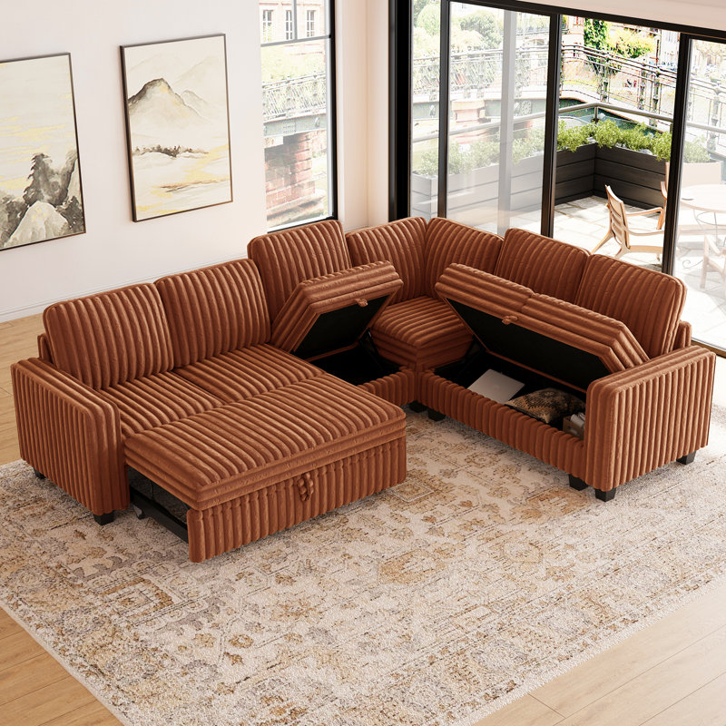 Canapé modulaire convertible moelleux, Fausse fourrure brune