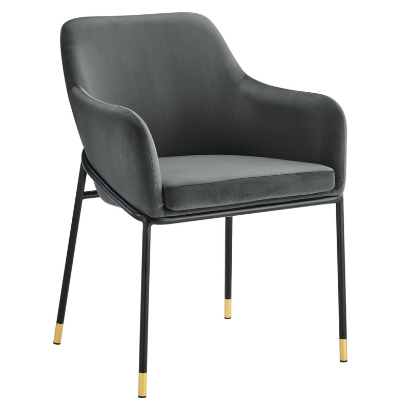 Charcoal Black Velvet Upholstered Arm Chair with Metal Accents