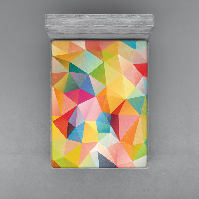 Polygon Arrangement Geometric Microfibre Jersey Knit Fitted Sheet, European Double (140 x 200cm)