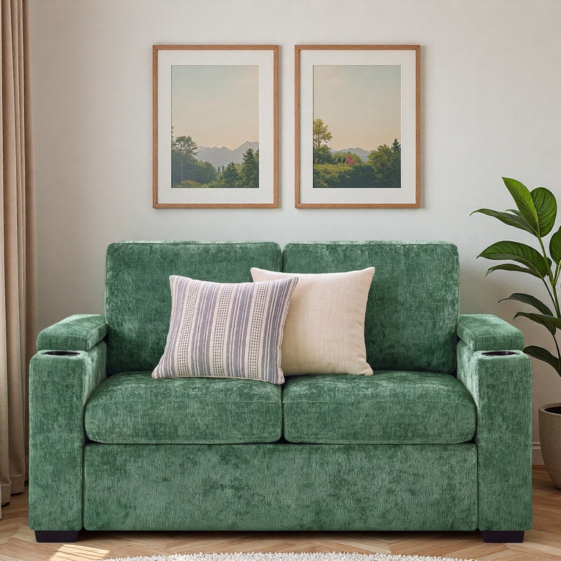 Upholstered 56.7'' Loveseat, Chenille verte
