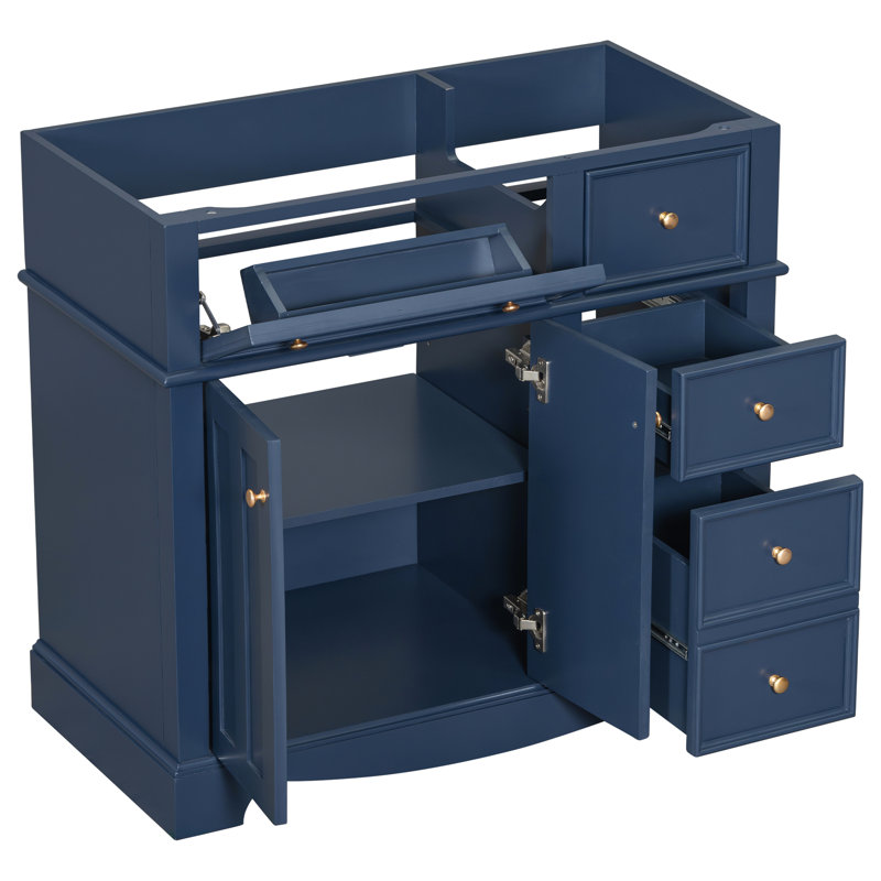 Armoire de salle de bain autoportante de style moderne, armoire de rangement à structure en bois avec tiroirs et tablette réglable