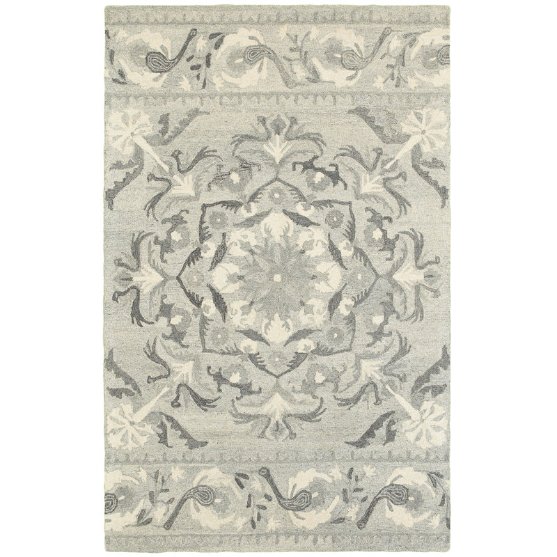Tapis floral en cendre / ivoire Alys, Rectangle 3 pi 6 po x 5 pi 6 po