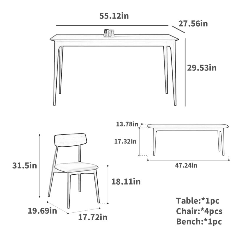Ensemble de salle à manger rectangulaire L 55,12 po x l 27,56 po
