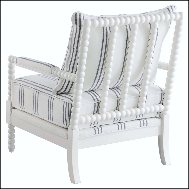 Chaise d'appoint à rayures blanches et bleu marine avec motif de broche