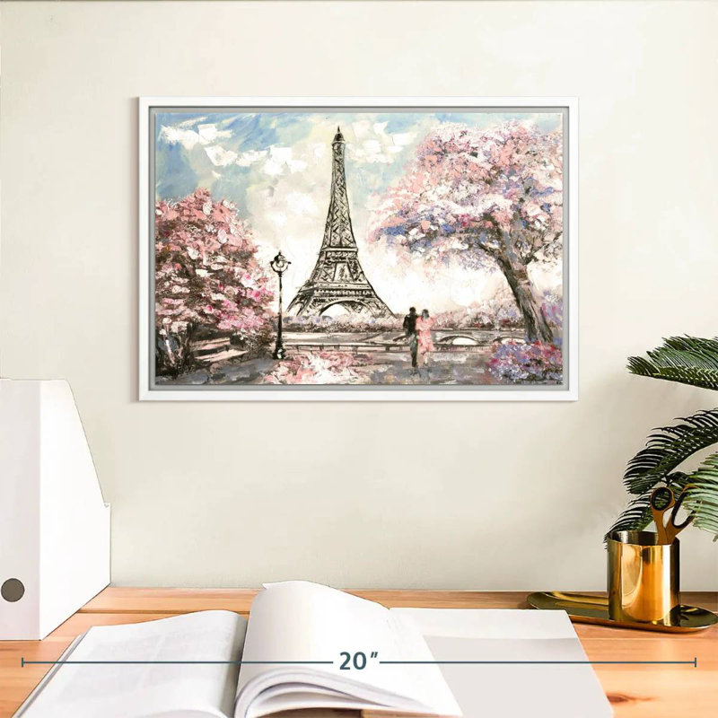 Les amoureux du printemps à Paris, Cadre flottant blanc, 13 po x 9 po