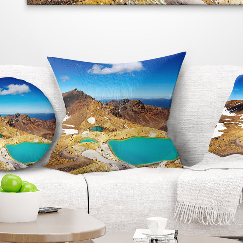 Nouvelle-Zélande Emerald Lakes - coussin à imprimé paysage, 18 po x 18 po, Coussin décoratif