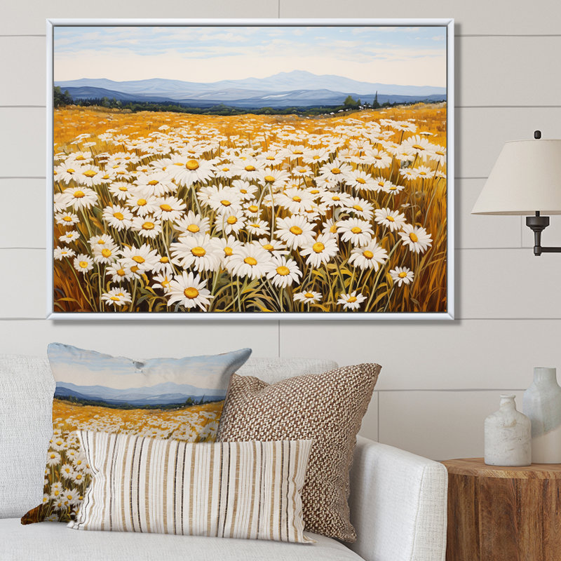 Symphonie de marguerites blanches sur le terrain, Cadre naturel flottant, L 32 po x H 24 po x P 1 po