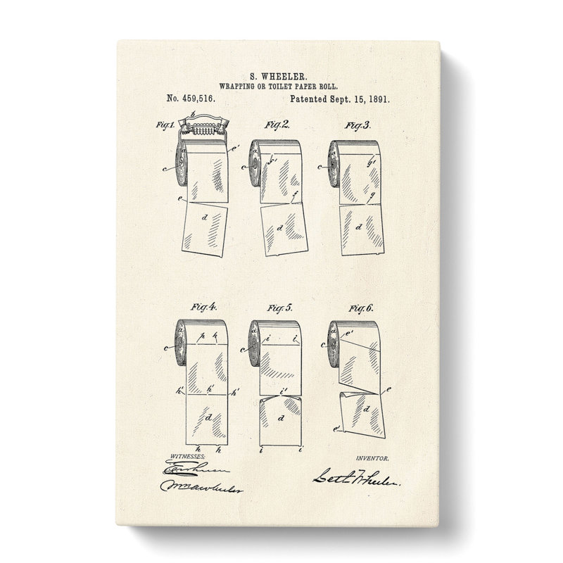 Toilet Roll Patent - Wrapped Canvas Drawing - Wrapped Canvas, 60cm H x 40cm W x 3cm D