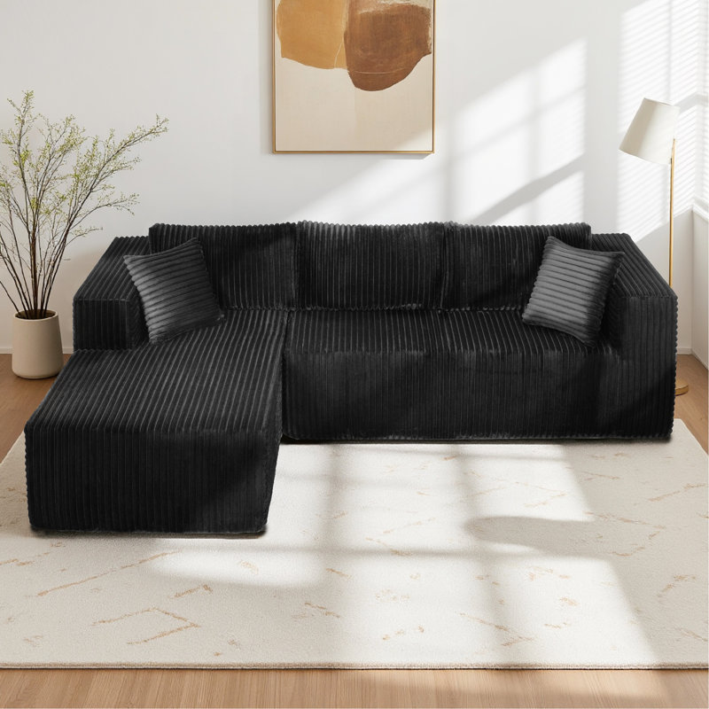 Canapé modulaire en forme de L de 105 po, revêtement moelleux, structure entièrement en mousse, emballé sous vide, peu encombrant pour le salon, la chambre à coucher, l’appartement
