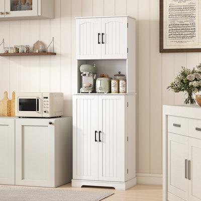 71.5" Tall Pantry Cabinet, Kitchen Cupboard with Spice Racks, White