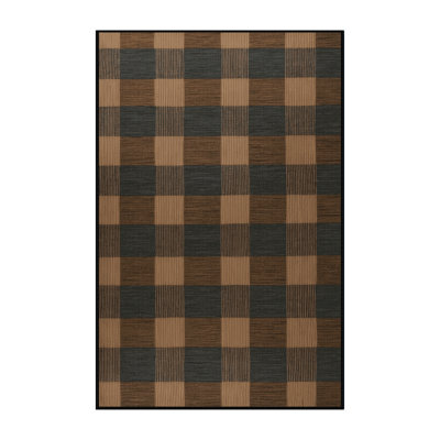Machine Washable Checkered Brown Area Rug