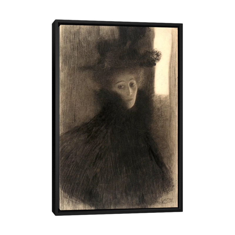 «Portrait of a Lady with Cape and Hat» par Gustav Klimt, reproduction d'art sur toile, H 60 po x l 40po x P 1,5 po
