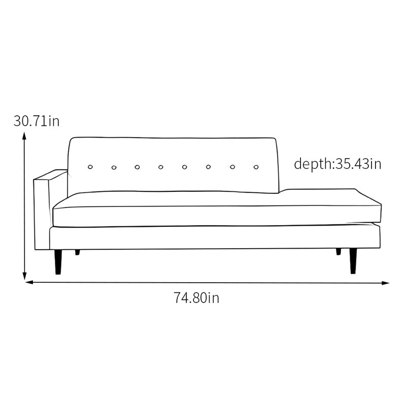 Chaise longue en tissu de luxe, Orienté à gauche (vu de face)