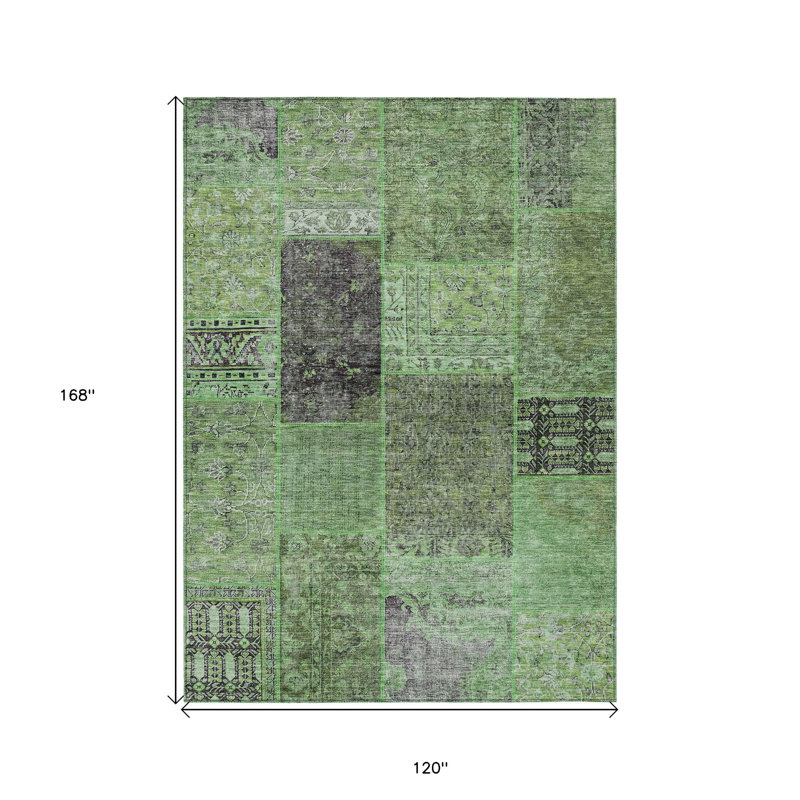 Tapis intérieur / extérieur lavable en patchwork vert et olive 10 pi x 14 pi HomeRoots
