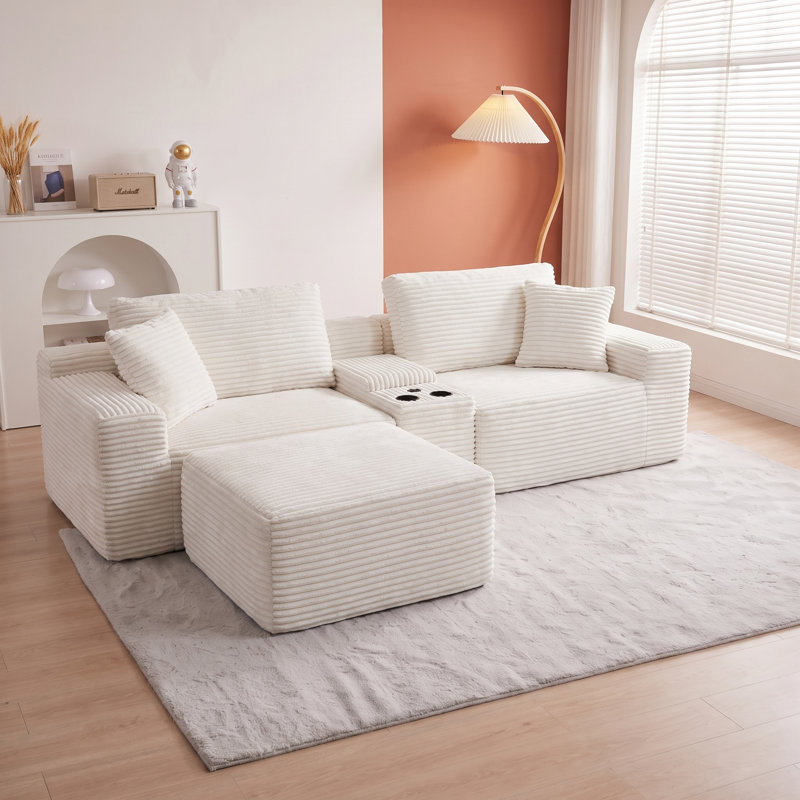 Canapé-lit modulaire à assise profonde modulaire avec porte-gobelets, ports USB, rangement et repose-pieds mobile, aucun assemblage requis pour le salon