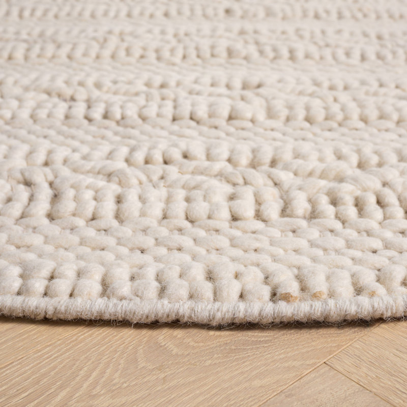 Natura Hand Loomed Wool/Cotton Solid Color Rug in Ivory, Round 6'