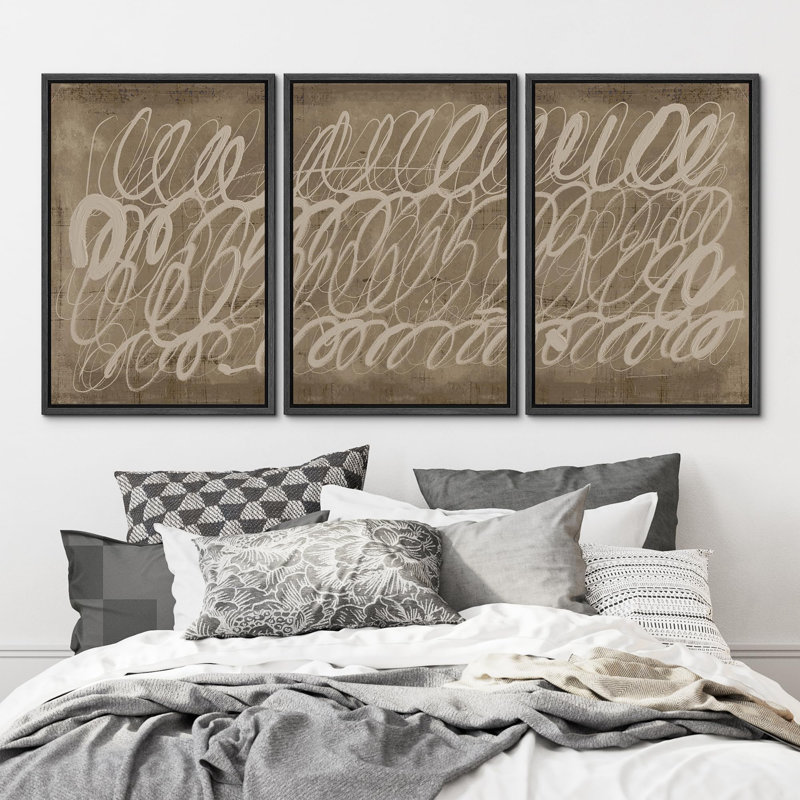 "Modern Abstract Script Nature Wilderness Illustration Modern Decor Calm Relax Cozy For Chambre" 3 - Pièces, Noir
