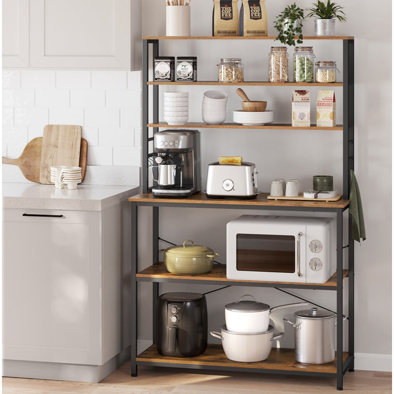 Steel Standard Baker's Rack with Microwave Compatibility, 65.7" H x 39.4" W x 15.7" D, Rustic Brown/Black