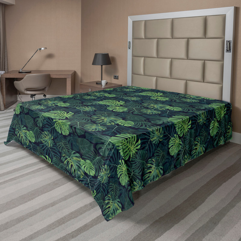 Drap plat Ambesonne Monstera art exotique hawaïen moderne vert émeraude bleu sarcelle